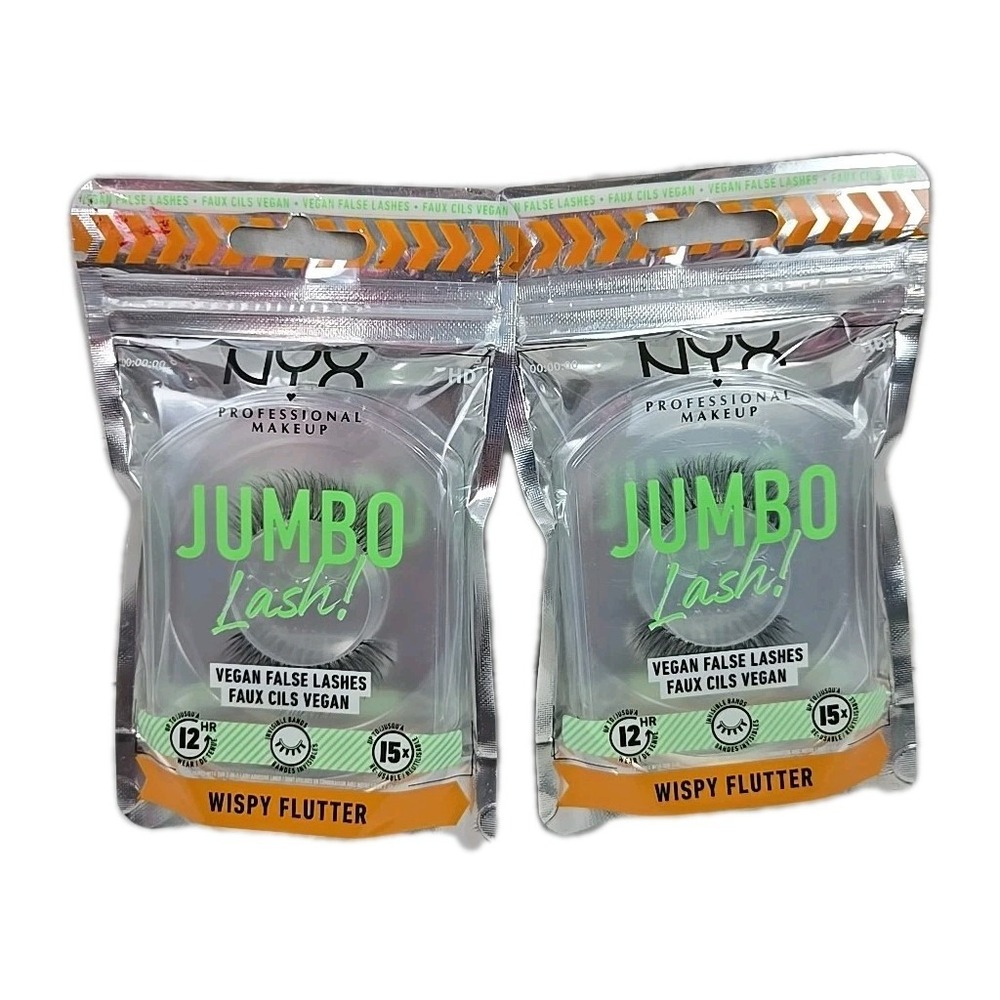 Lot of 2 NYX PROFESSIONAL MAKEUP Jumbo Lash! Vegan Falsh Lashes - Wispy Flutter
